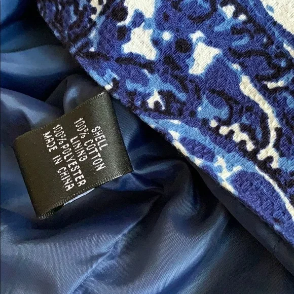 ADRIANNA PAPELL Blue Paisley print scoop neck cap sleeve cotton bodycon sheath - Picture 10 of 10